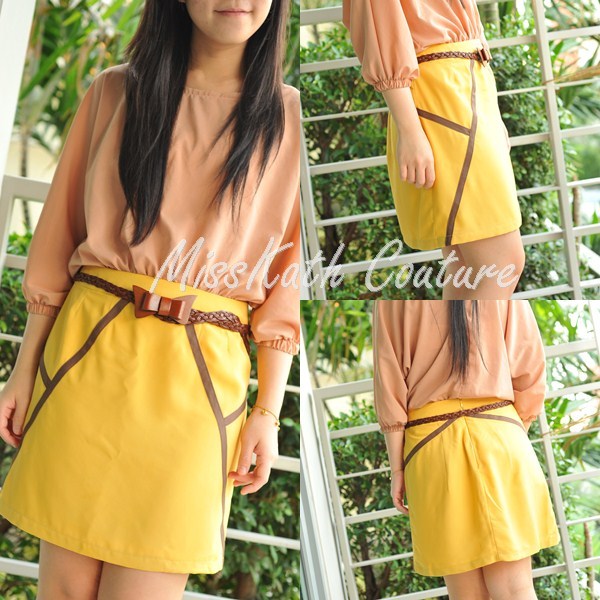 Mini A-Line Skirt - Mustard with Brown Strip